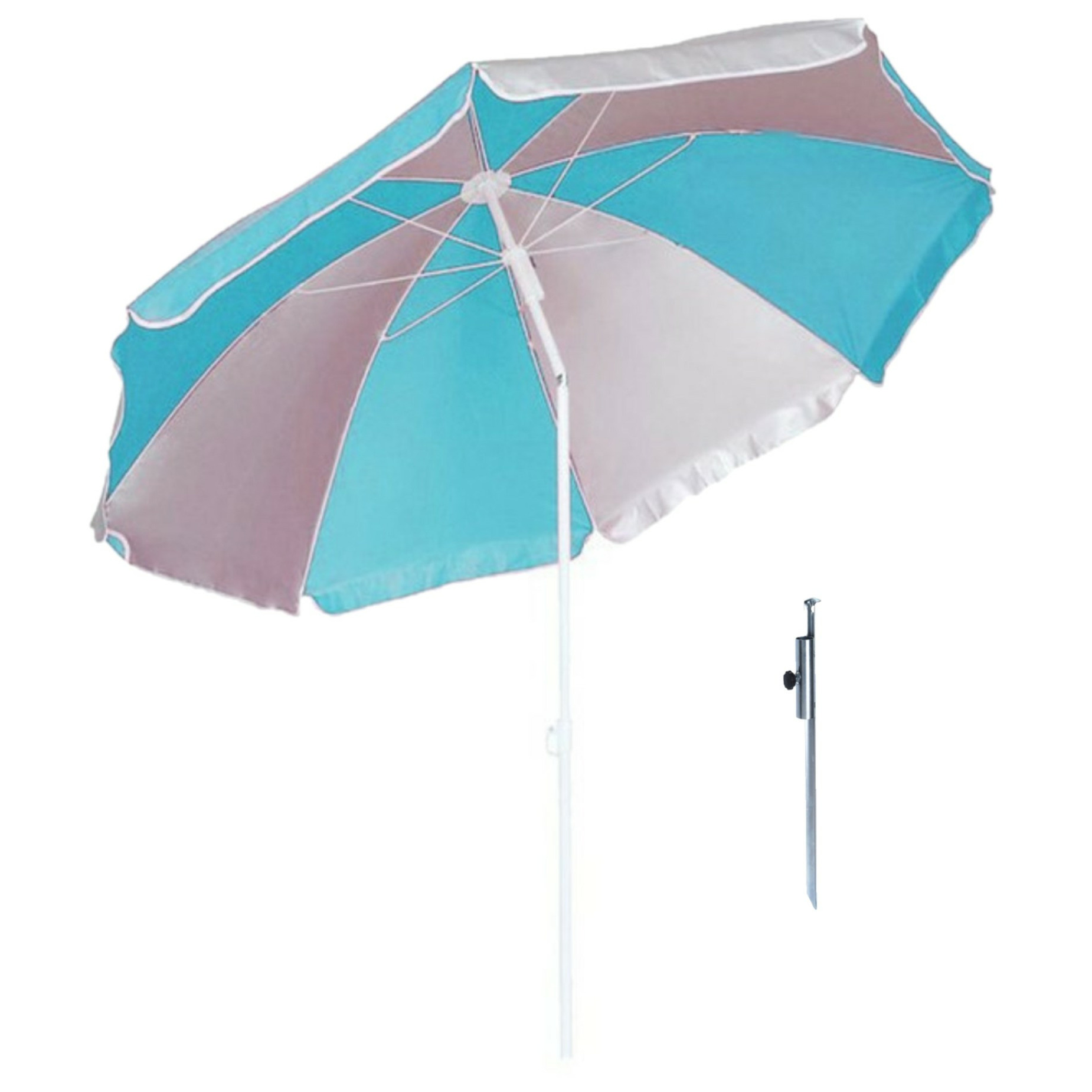 Merkloos Parasol - blauw/wit - D120 cm - incl. draagtas - parasolharing - 49 cm -