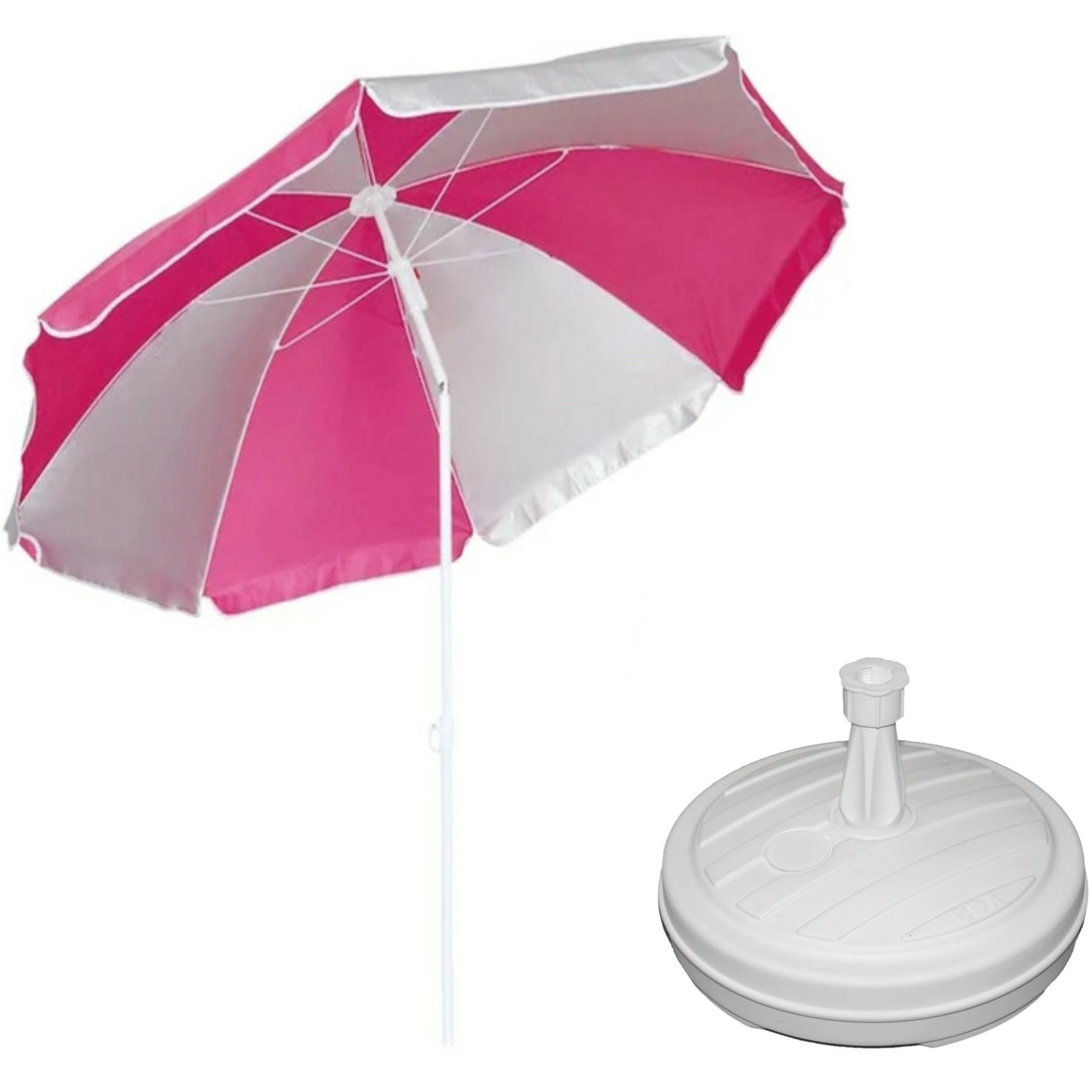 Merkloos Parasol - roze/wit - D120 cm - incl. draagtas - parasolvoet - cm -