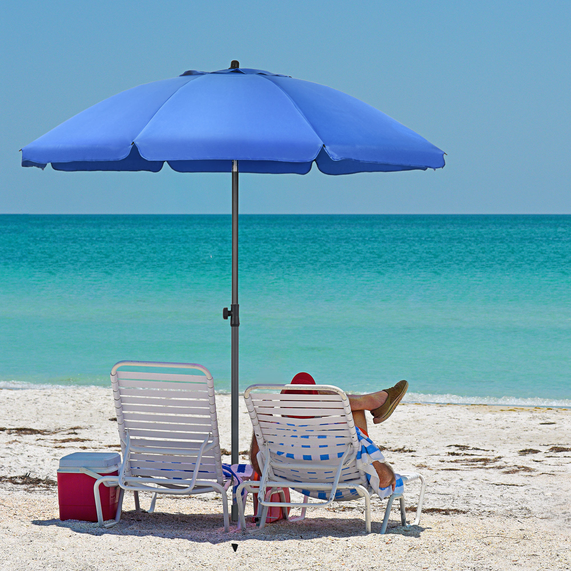 Sunny Strandparasol, parasol, met ventilatieopeningen, inclusief beschermhoes, verstelbare helling, UV50+ Ø1,80, blauw