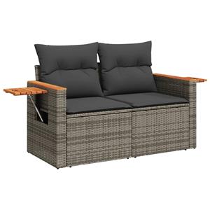 vidaXL 3-delige Loungeset met kussens poly rattan grijs