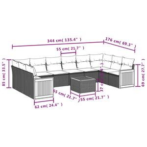 vidaXL 11-delige Tuinset met kussens poly rattan beige