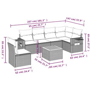 vidaXL 7-delige Loungeset met kussens poly rattan gemengd beige