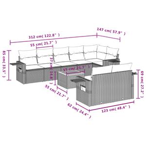 vidaXL 9-delige Loungeset met kussens poly rattan gemengd beige