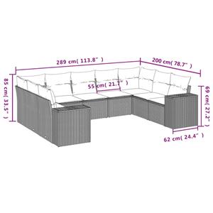 vidaXL 9-delige Loungeset met kussens poly rattan beige