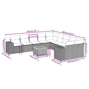 vidaXL 11-delige Tuinset met kussens poly rattan beige