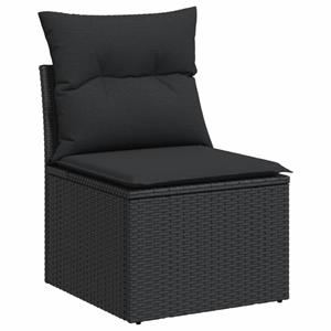 vidaXL 3-delige Loungeset met kussens poly rattan zwart