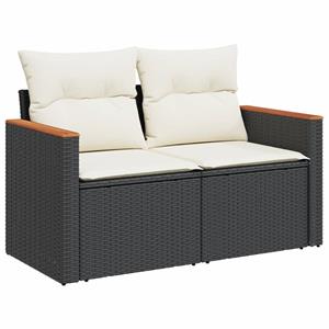 vidaXL 3-delige Loungeset met kussens poly rattan zwart