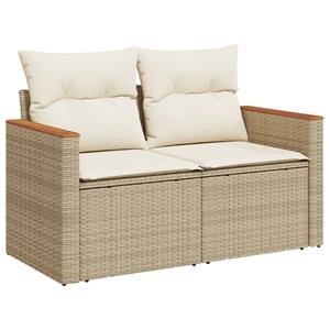 vidaXL 3-delige Loungeset met kussens poly rattan beige