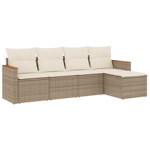 vidaXL 5-delige Loungeset met kussens poly rattan beige