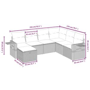 vidaXL 7-delige Loungeset met kussens poly rattan gemengd beige