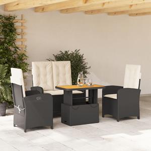 vidaxl 4-delige Tuinset met kussens poly rattan zwart