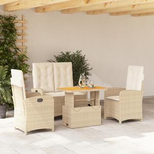 vidaxl 4-delige Tuinset met kussens poly rattan beige