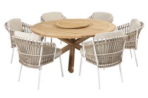 4 Seasons Outdoor Diningset Prado Dalias 7-delig Teak Ø160 cm met Lazy Susan Draaischijf