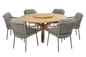 Taste by 4 Seasons Diningset Prado Jura 7-delig Teak Ø160 cm met Lazy Susan Draaischijf