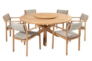 4 Seasons Outdoor Diningset Prado Levi 7-delig Teak Ø160 cm met Lazy Susan Draaischijf