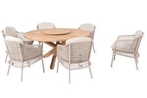 4 Seasons Outdoor Diningset Prado Puccini 7-delig Teak Ø160 cm met Lazy Susan Draaischijf