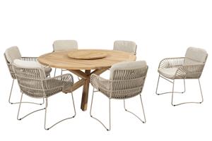 4 Seasons Outdoor Diningset Prado Murcia 7-delig Teak Ø160 cm met Lazy Susan Draaischijf