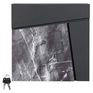 ML-Design Briefkasten mit Zeitungsfach, 37x36,5x11 cm, Anthrazit/Marmoroptik, inkl. Ständer