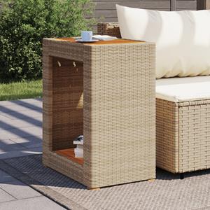 vidaXL Tuinbijzettafel met houten blad 60x40x75 cm poly rattan beige