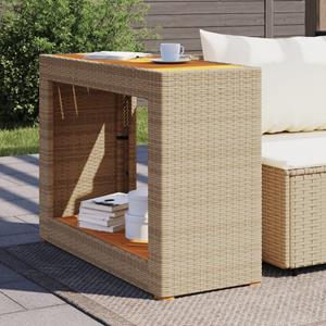 vidaXL Tuinbijzettafel met houten blad 100x40x75 cm poly rattan beige