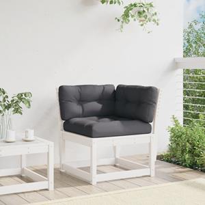 vidaXL Loungesofa Garten-Ecksofa mit Kissen Weiß 73x73x78 cm Massivholz Kiefer