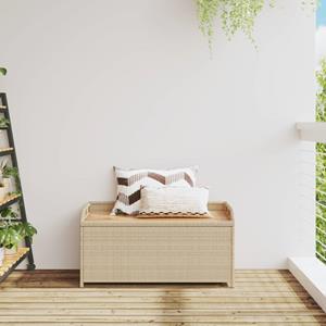 vidaXL Opbergbankje 100x50x52 cm poly rattan acaciahout gemengd beige