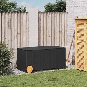 vidaXL Tuinbox met wielen 190 L poly rattan zwart