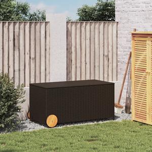 vidaXL Tuinbox met wielen 190 L poly rattan bruin