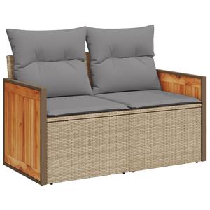 vidaXL 3-delige Loungeset met kussens poly rattan beige