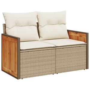 vidaXL 3-delige Loungeset met kussens poly rattan beige