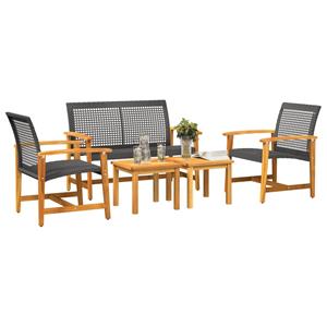 vidaXL 5-delige Loungeset poly rattan en acaciahout zwart