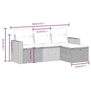 vidaXL 4-delige Loungeset met kussens poly rattan zwart