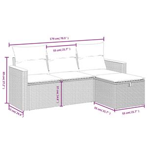 vidaXL 4-delige Loungeset met kussens poly rattan zwart