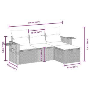 vidaXL 4-delige Loungeset met kussens poly rattan zwart