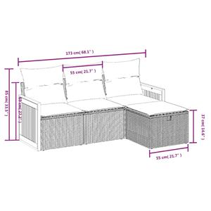 vidaXL 4-delige Loungeset met kussens poly rattan zwart