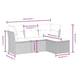 vidaXL 4-delige Loungeset met kussens poly rattan gemengd beige