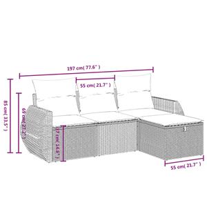 vidaXL 4-delige Loungeset met kussens poly rattan grijs