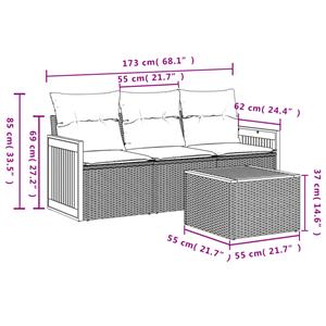 vidaXL 4-delige Loungeset met kussens poly rattan beige