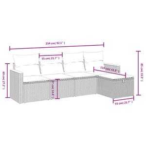 vidaXL 5-delige Loungeset met kussens poly rattan zwart