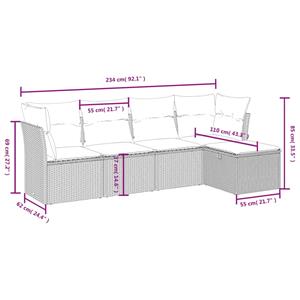 vidaXL 5-delige Loungeset met kussens poly rattan zwart