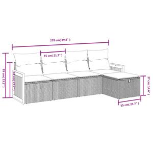 vidaXL 5-delige Loungeset met kussens poly rattan gemengd beige