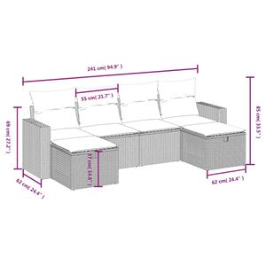 vidaXL 6-delige Loungeset met kussens poly rattan zwart