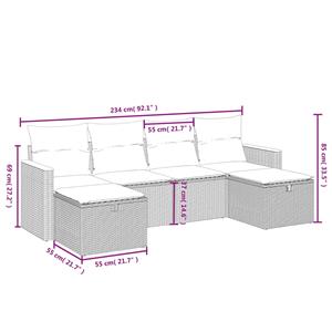 vidaXL 6-delige Loungeset met kussens poly rattan zwart