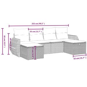 vidaXL 6-delige Loungeset met kussens poly rattan grijs