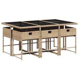 vidaXL 7-delige Tuinset met kussens poly rattan gemengd beige