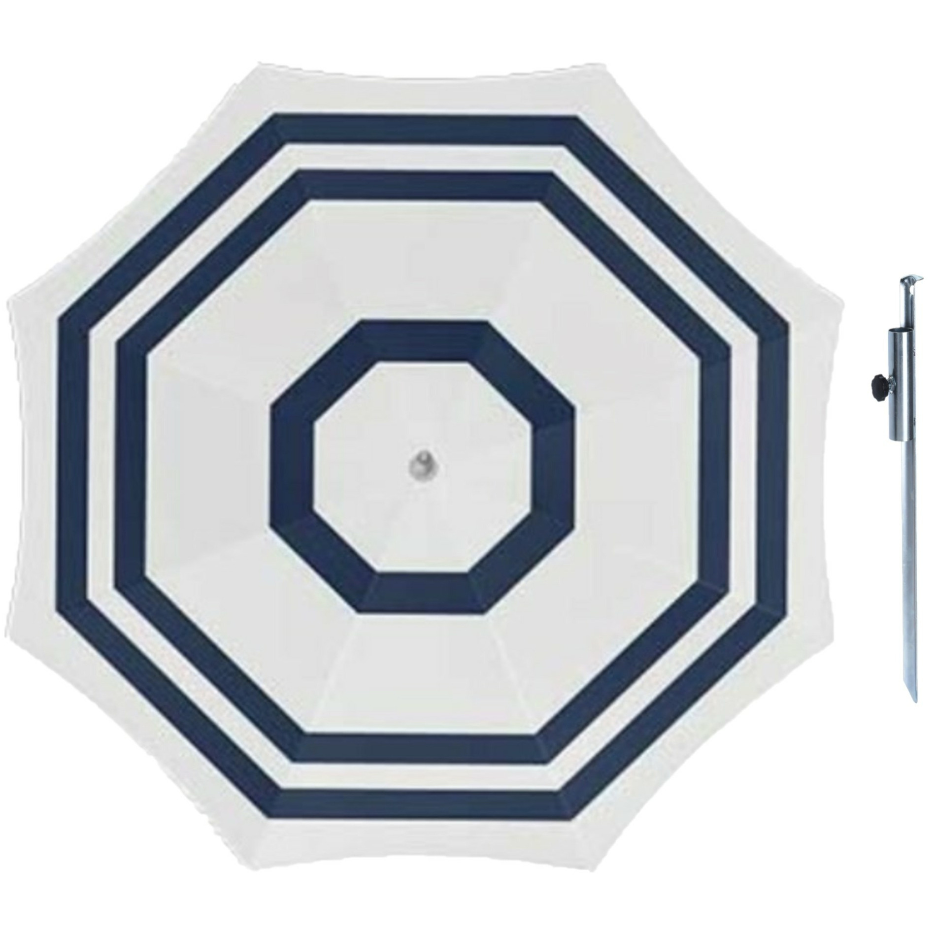 Merkloos Parasol - wit/blauw - D180 cm - incl. draagtas - parasolharing - 49 cm -