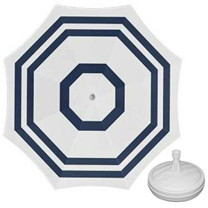 Merkloos Parasol - wit/blauw - D180 cm - incl. draagtas - parasolvoet - cm -