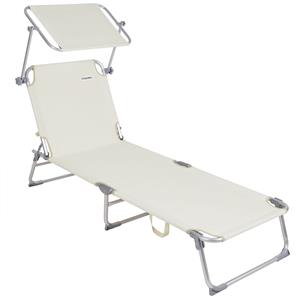 Sonnenliege Klappbar Wetterfest 150kg Belastbar Sonnendach Garten Strand Balkon Klappliege 190x59x29cm Gartenliege Alu Gestell Cremeweiß - Casaria