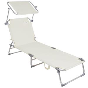 Casaria Ligbed Ibiza Crème Aluminium met Zonnescherm