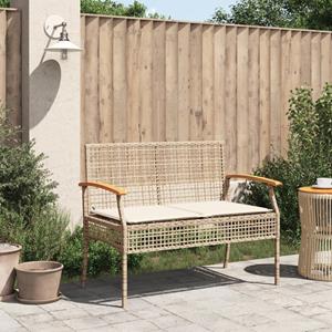 vidaXL Tuinbank met kussen poly rattan en acaciahout beige